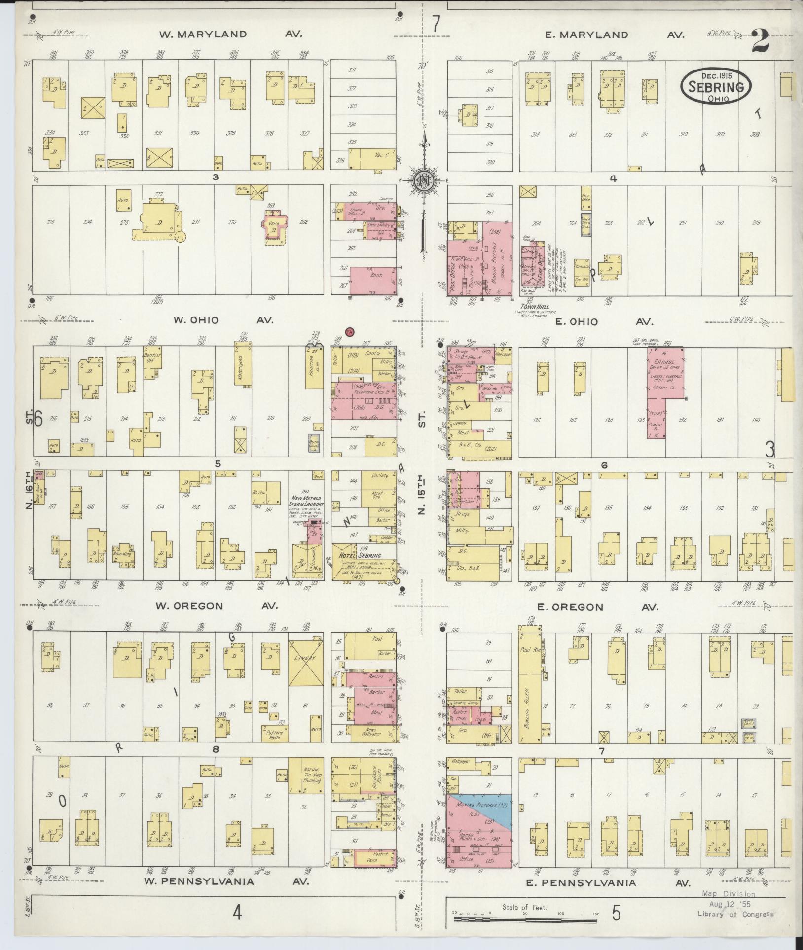 Sanborn Fire Insurance Map from Sebring, Mahoning County, Ohio (1915), Sheet #0002 - Complete Map Set gallery image, historic Sanborn map, vintage wall art, Ohio Ohio