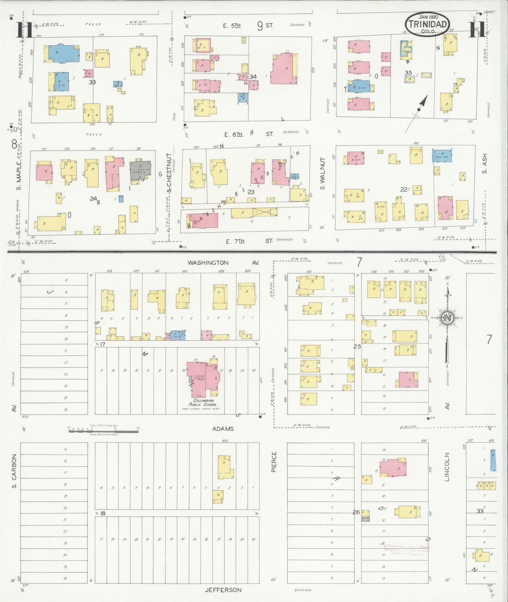 Sanborn Fire Insurance Map from Trinidad, Las Animas County, Colorado (1930), Sheet #0011 - Historic Sanborn Fire Insurance Map Print, vintage old map wall art, antique decor, genealogy gift, Colorado Colorado map