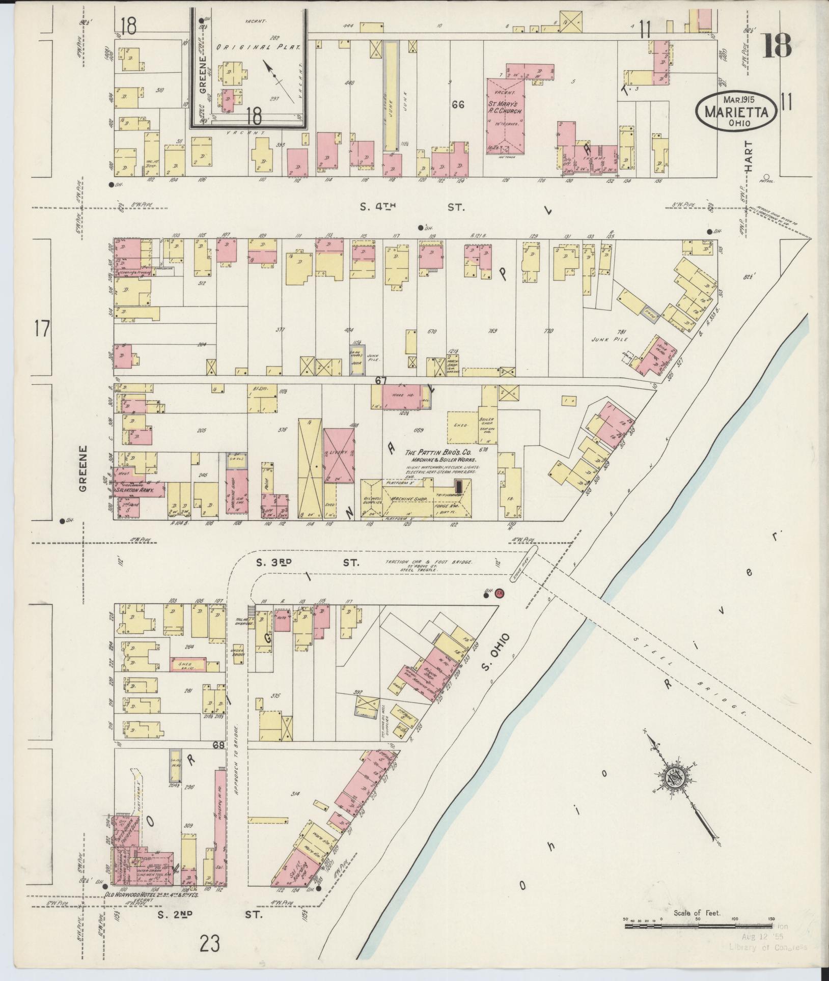 Sanborn Fire Insurance Map from Marietta, Washington County, Ohio (1915), Sheet #0018 - Complete Map Set gallery image, historic Sanborn map, vintage wall art, Ohio Ohio