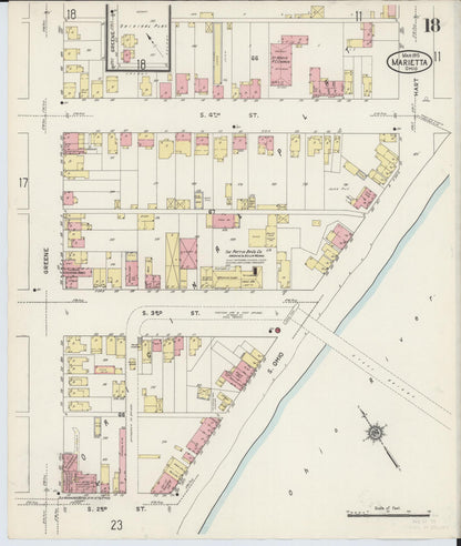 Sanborn Fire Insurance Map from Marietta, Washington County, Ohio (1915), Sheet #0018 - Complete Map Set gallery image, historic Sanborn map, vintage wall art, Ohio Ohio