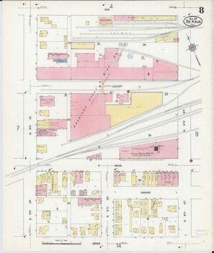 Sanborn Fire Insurance Map from De Kalb, De Kalb County, Illinois (1912), Sheet #0008 - Historic Sanborn Fire Insurance Map Print, vintage old map wall art, antique decor, genealogy gift, Illinois Illinois map