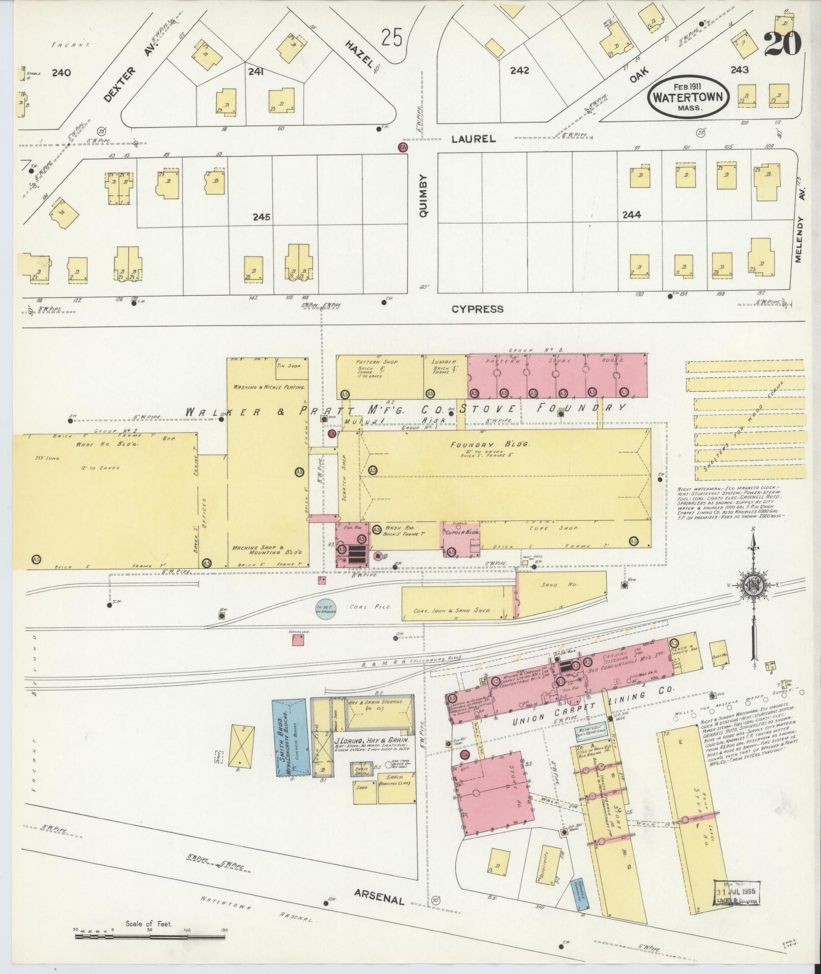 Sanborn Fire Insurance Map from Watertown, Middlesex County, Massachusetts (1911), Sheet #0020 - Complete Map Set gallery image, historic Sanborn map, vintage wall art, Massachusetts Massachusetts