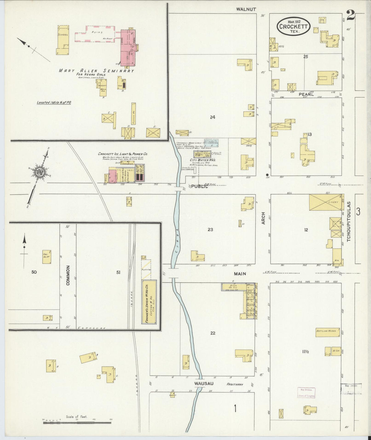 Sanborn Fire Insurance Map from Crockett, Houston County, Texas (1912), Sheet #0002 - Complete Map Set gallery image, historic Sanborn map, vintage wall art, Texas Texas