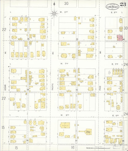 Sanborn Fire Insurance Map from Long Beach, Los Angeles County, California (1905), Sheet #0023 - Complete Map Set gallery image, historic Sanborn map, vintage wall art, California California