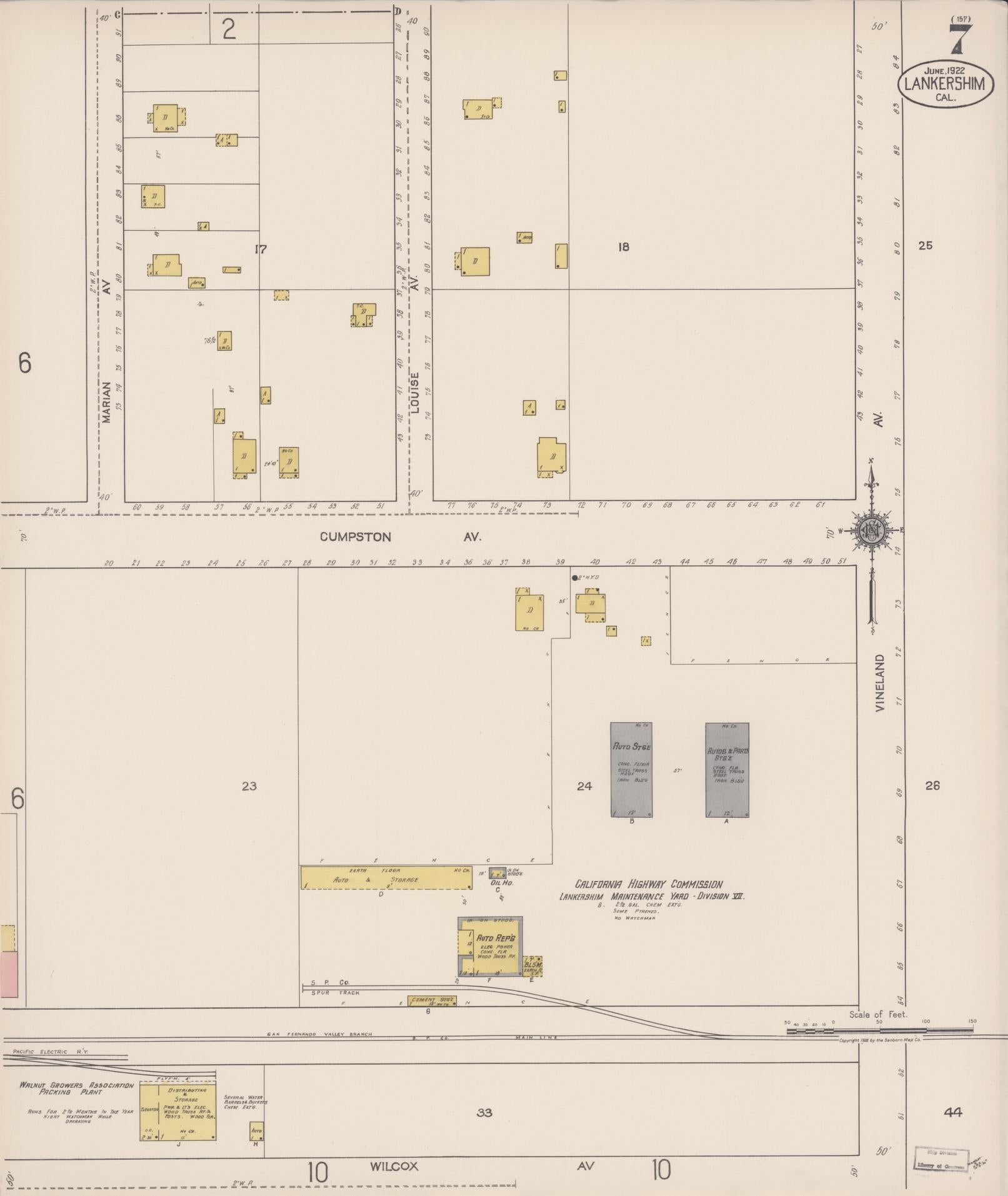 Sanborn Fire Insurance Map from Lankershim, Los Angeles County, California (1922), Sheet #0007 - Historic Sanborn Fire Insurance Map Print, vintage old map wall art, antique decor, genealogy gift, California California map