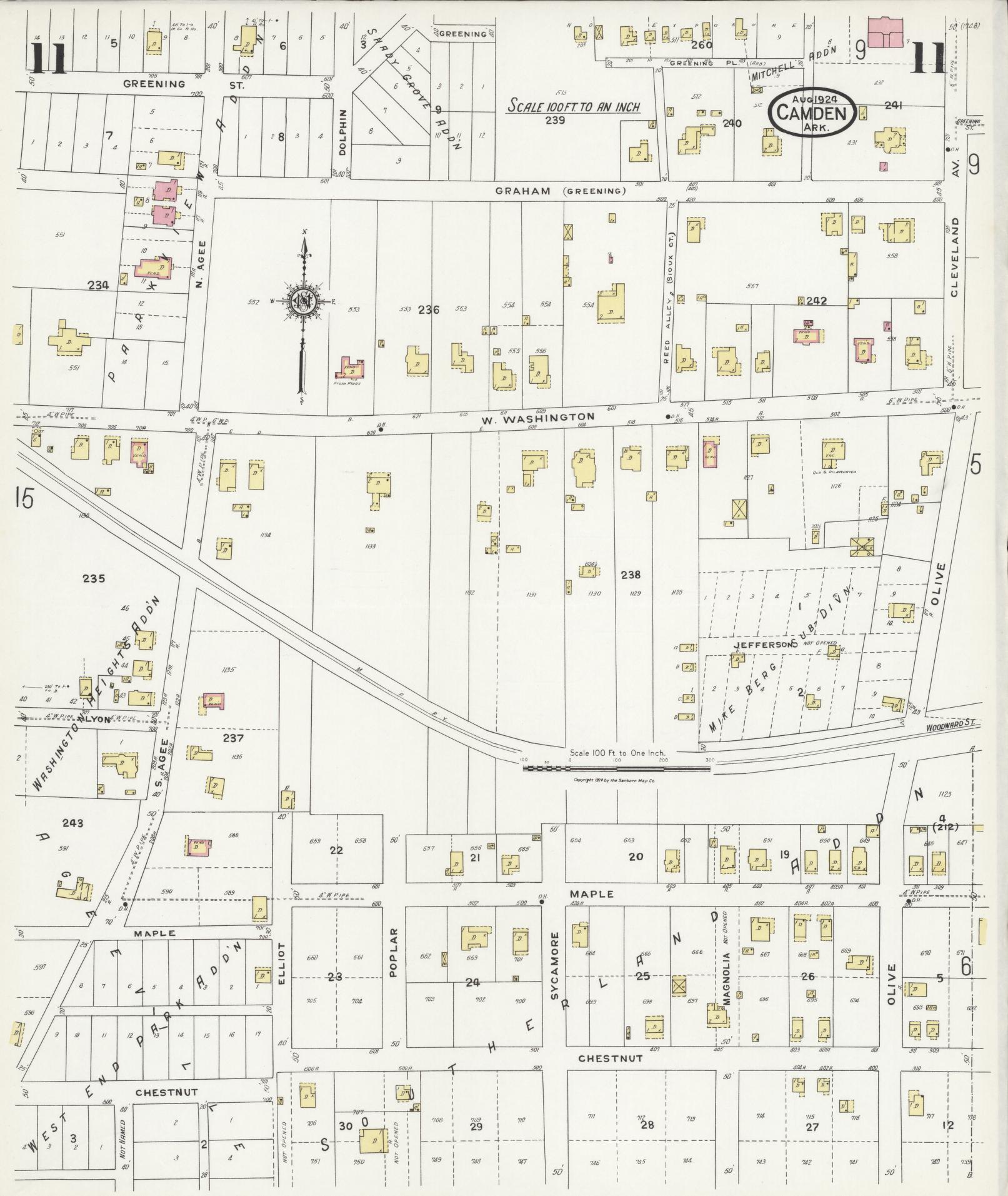 Sanborn Fire Insurance Map from Camden, Ouachita County, Arkansas (1924), Sheet #0011 - Complete Map Set gallery image, historic Sanborn map, vintage wall art, Arkansas Arkansas