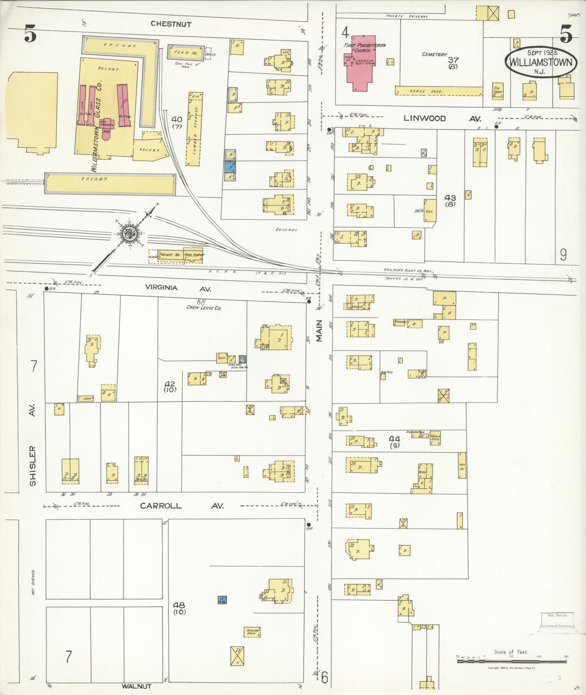 Sanborn Fire Insurance Map from Williamstown, Gloucester County, New Jersey (1923), Sheet #0005 - Historic Sanborn Fire Insurance Map Print, vintage old map wall art, antique decor, genealogy gift, New Jersey New Jersey map
