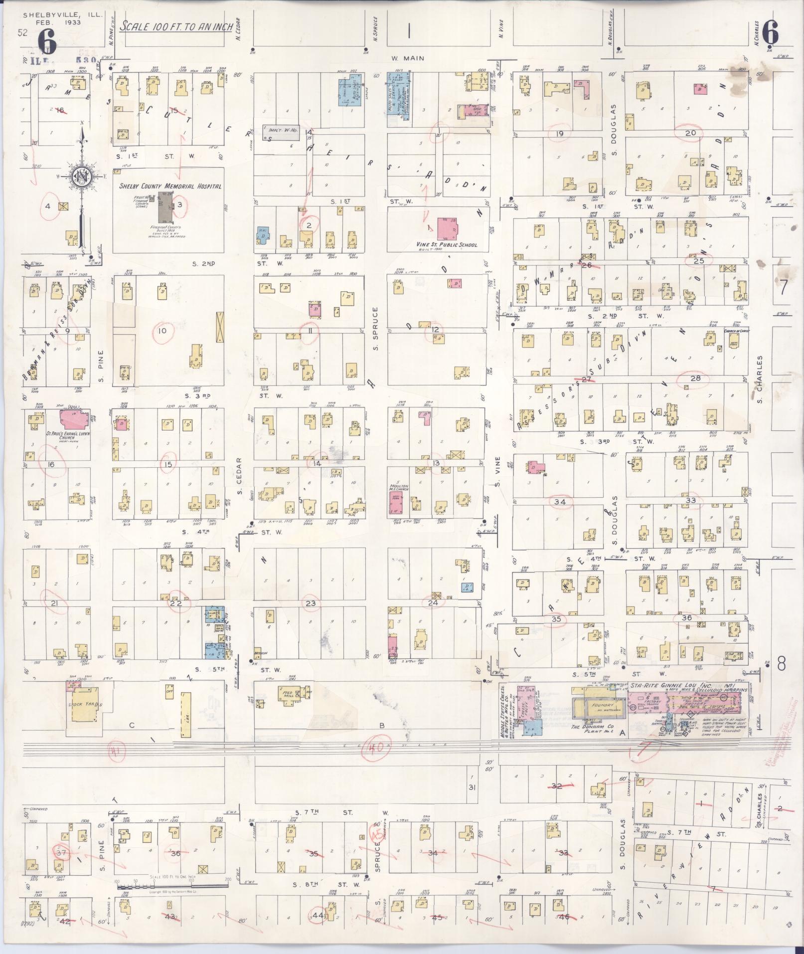 Sanborn Fire Insurance Map from Shelbyville, Shelby County, Illinois (1941), Sheet #0006 - Complete Map Set gallery image, historic Sanborn map, vintage wall art, Illinois Illinois
