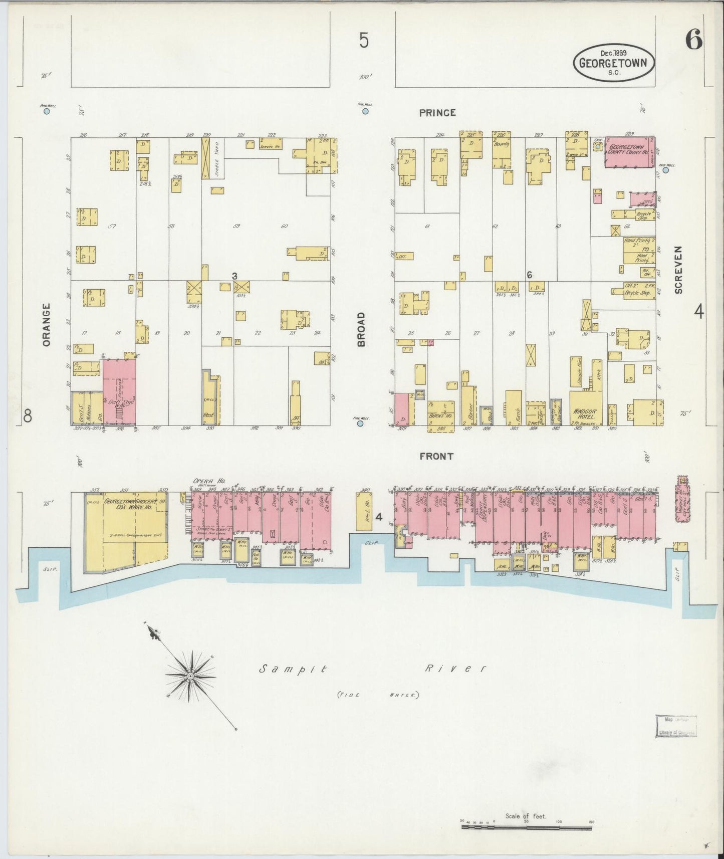Sanborn Fire Insurance Map from Georgetown, Georgetown County, South Carolina (1899), Sheet #0006 - Historic Sanborn Fire Insurance Map Print, vintage old map wall art, antique decor, genealogy gift, South Carolina South Carolina map