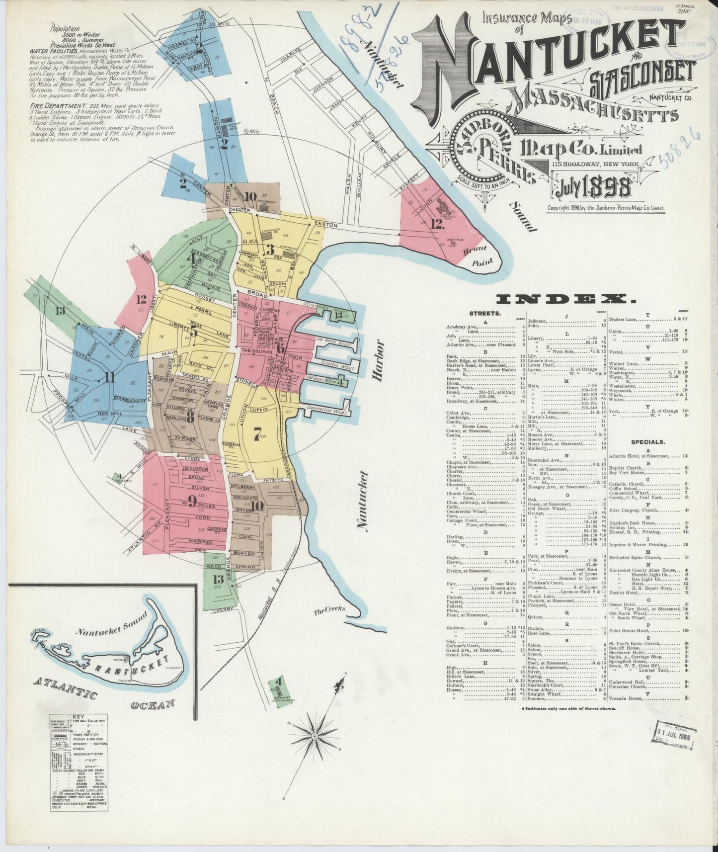 Sanborn Fire Insurance Map from Nantucket, Nantucket County, Massachusetts (1898), Sheet #0001 - Complete Map Set gallery image, historic Sanborn map, vintage wall art, Massachusetts Massachusetts