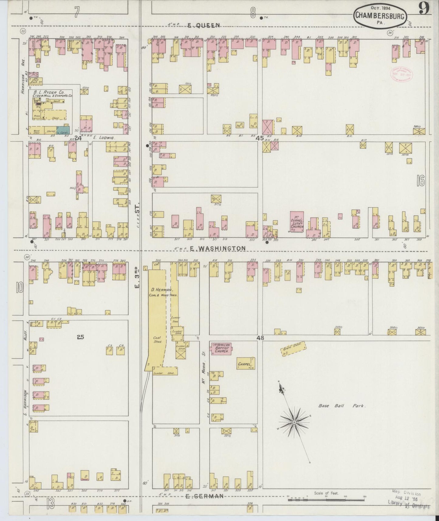 Sanborn Fire Insurance Map from Chambersburg, Franklin County, Pennsylvania (1894), Sheet #0009 - Historic Sanborn Fire Insurance Map Print, vintage old map wall art, antique decor, genealogy gift, Pennsylvania Pennsylvania map
