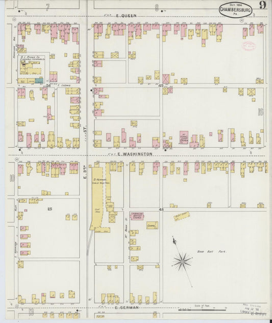 Sanborn Fire Insurance Map from Chambersburg, Franklin County, Pennsylvania (1894), Sheet #0009 - Historic Sanborn Fire Insurance Map Print, vintage old map wall art, antique decor, genealogy gift, Pennsylvania Pennsylvania map