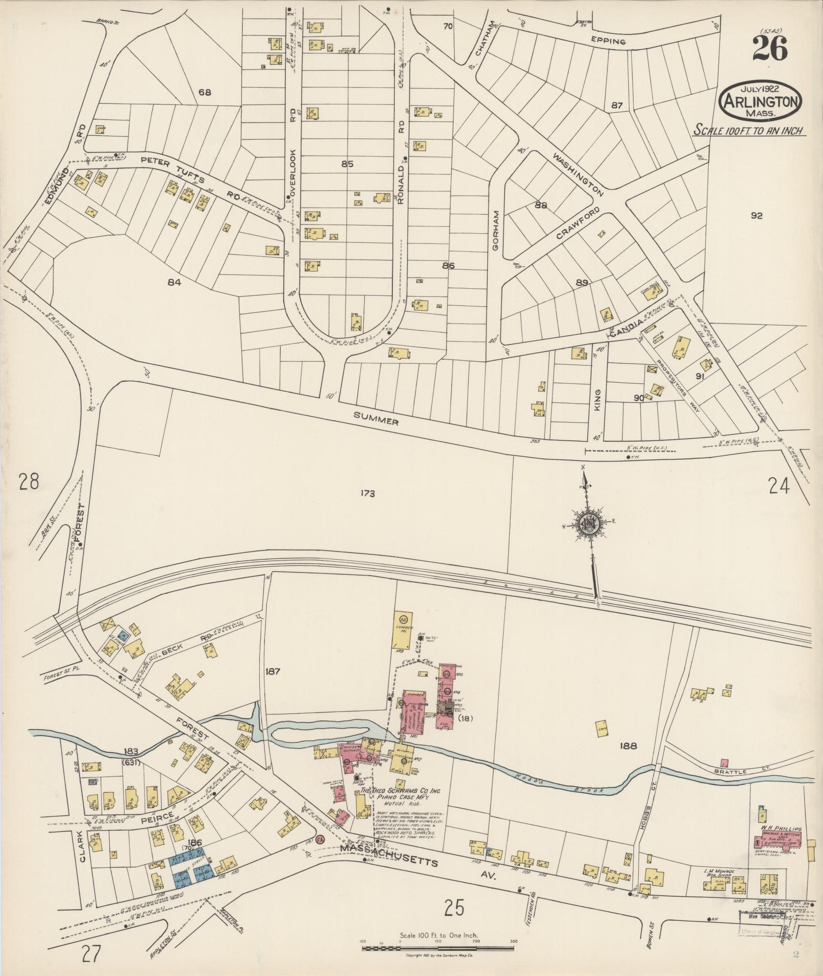 Sanborn Fire Insurance Map from Arlington, Middlesex County, Massachusetts (1922), Sheet #0026 - Complete Map Set gallery image, historic Sanborn map, vintage wall art, Massachusetts Massachusetts