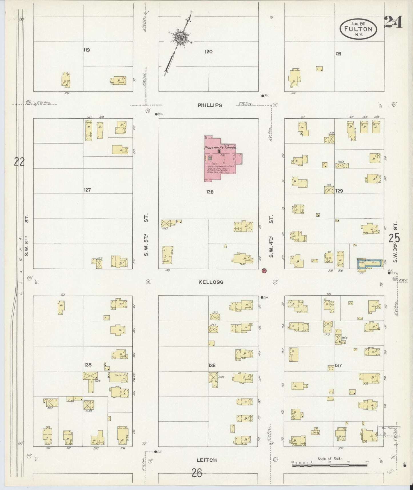 Sanborn Fire Insurance Map from Fulton, Oswego County, New York (1911), Sheet #0024 - Complete Map Set gallery image, historic Sanborn map, vintage wall art, New York New York