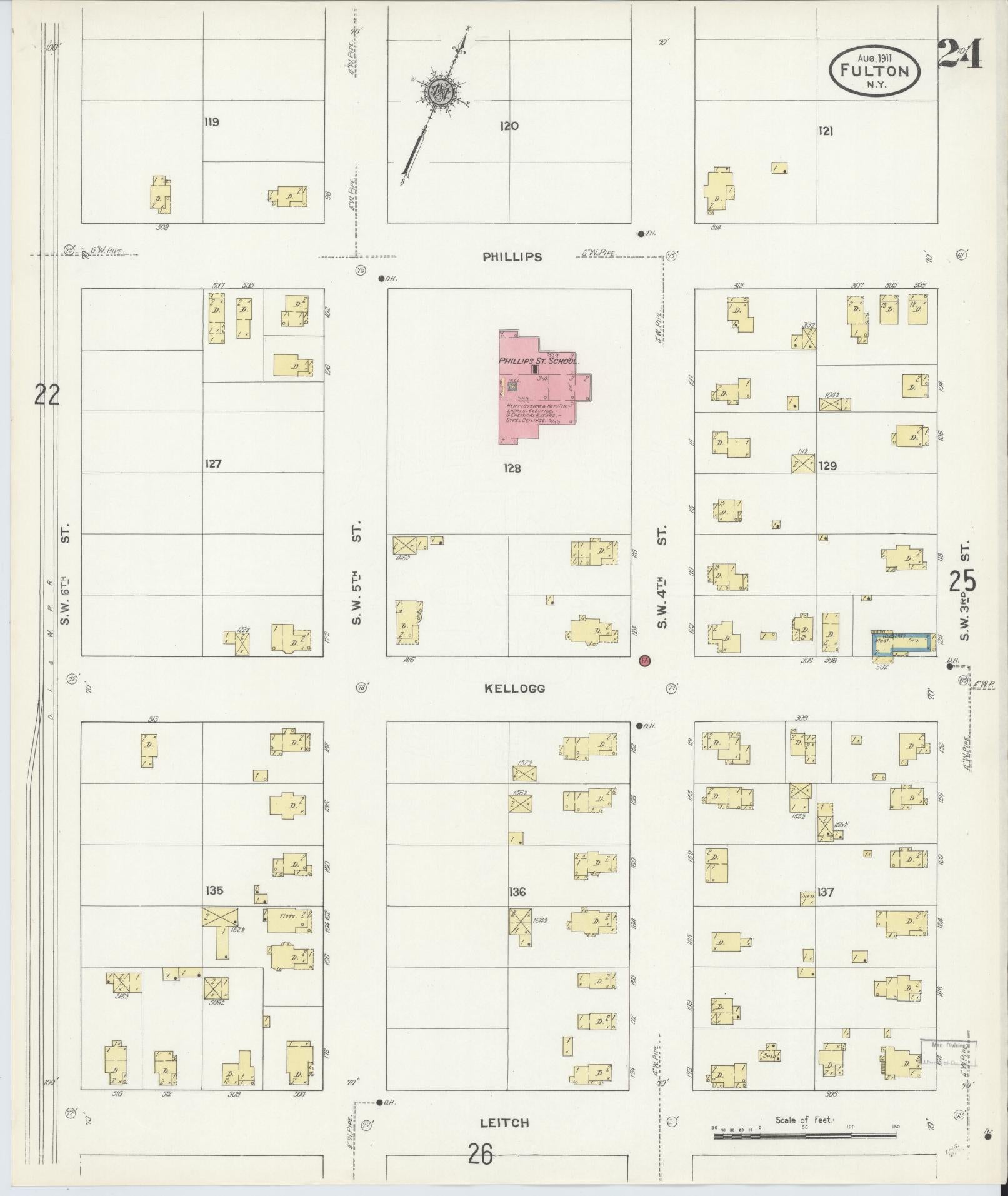 Sanborn Fire Insurance Map from Fulton, Oswego County, New York (1911), Sheet #0024 - Complete Map Set gallery image, historic Sanborn map, vintage wall art, New York New York
