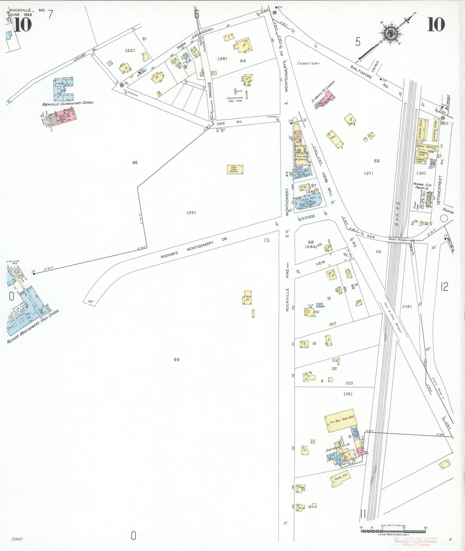 Sanborn Fire Insurance Map from Rockville, Montgomery County, Maryland (1949), Sheet #0010 - Complete Map Set gallery image, historic Sanborn map, vintage wall art, Maryland Maryland