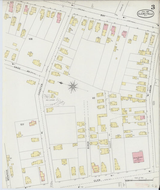 Sanborn Fire Insurance Map from Glens Falls, Warren County, New York (1895), Sheet #0003 - Historic Sanborn Fire Insurance Map Print, vintage old map wall art, antique decor, genealogy gift, New York New York map