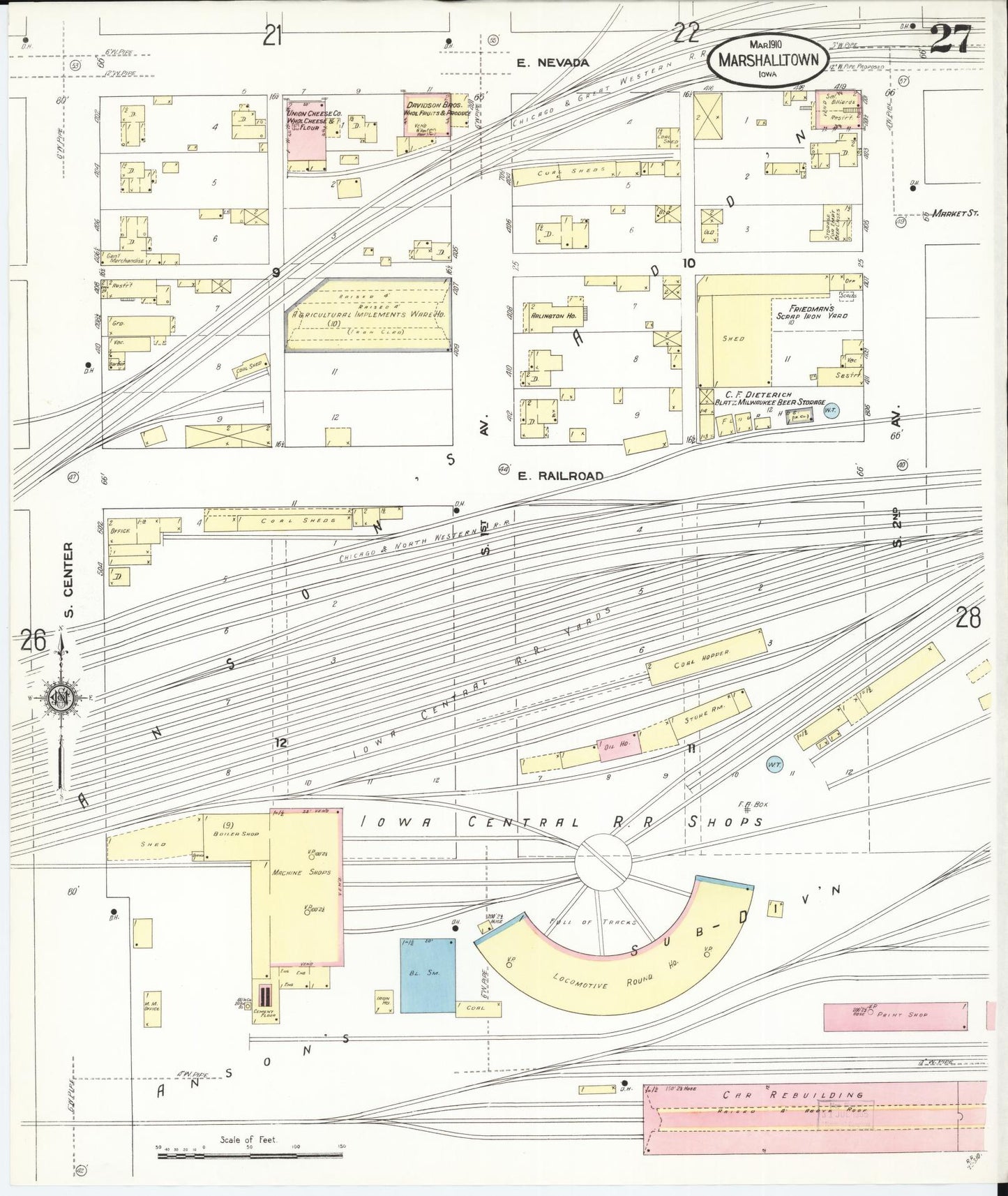 Sanborn Fire Insurance Map from Marshalltown, Marshall County, Iowa (1910), Sheet #0027 - Historic Sanborn Fire Insurance Map Print, vintage old map wall art