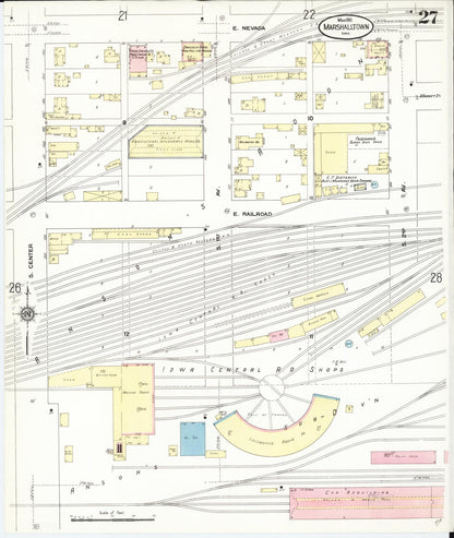 Sanborn Fire Insurance Map from Marshalltown, Marshall County, Iowa (1910), Sheet #0027 - Historic Sanborn Fire Insurance Map Print, vintage old map wall art