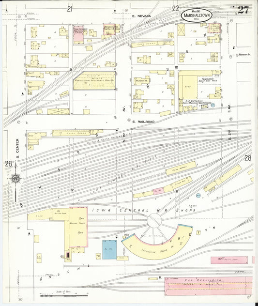 Sanborn Fire Insurance Map from Marshalltown, Marshall County, Iowa (1910), Sheet #0027 - Historic Sanborn Fire Insurance Map Print, vintage old map wall art