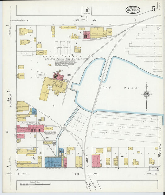 Sanborn Fire Insurance Map from Antigo, Langlade County, Wisconsin (1919), Sheet #0005 - Historic Sanborn Fire Insurance Map Print, vintage old map wall art, antique decor, genealogy gift, Wisconsin Wisconsin map