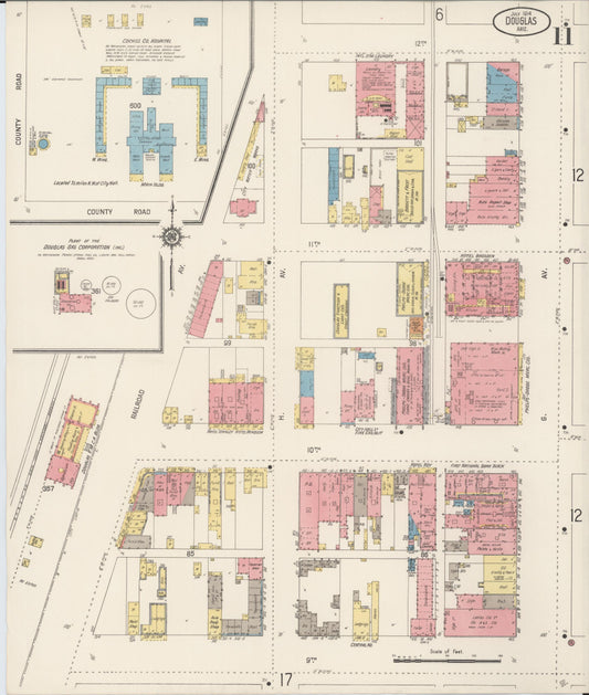 Sanborn Fire Insurance Map from Douglas, Cochise County, Arizona (1914), Sheet #0011 - Historic Sanborn Fire Insurance Map Print, vintage old map wall art, antique decor, genealogy gift, Arizona Arizona map