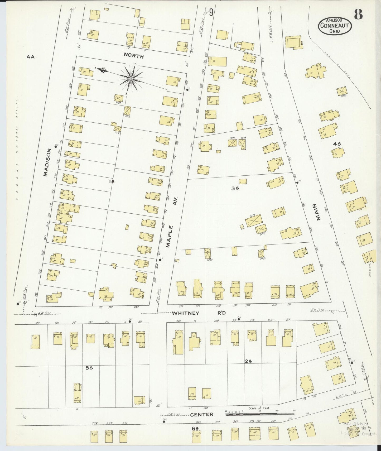 Sanborn Fire Insurance Map from Conneaut, Ashtabula County, Ohio (1909), Sheet #0008 - Historic Sanborn Fire Insurance Map Print, vintage old map wall art, antique decor, genealogy gift, Ohio Ohio map