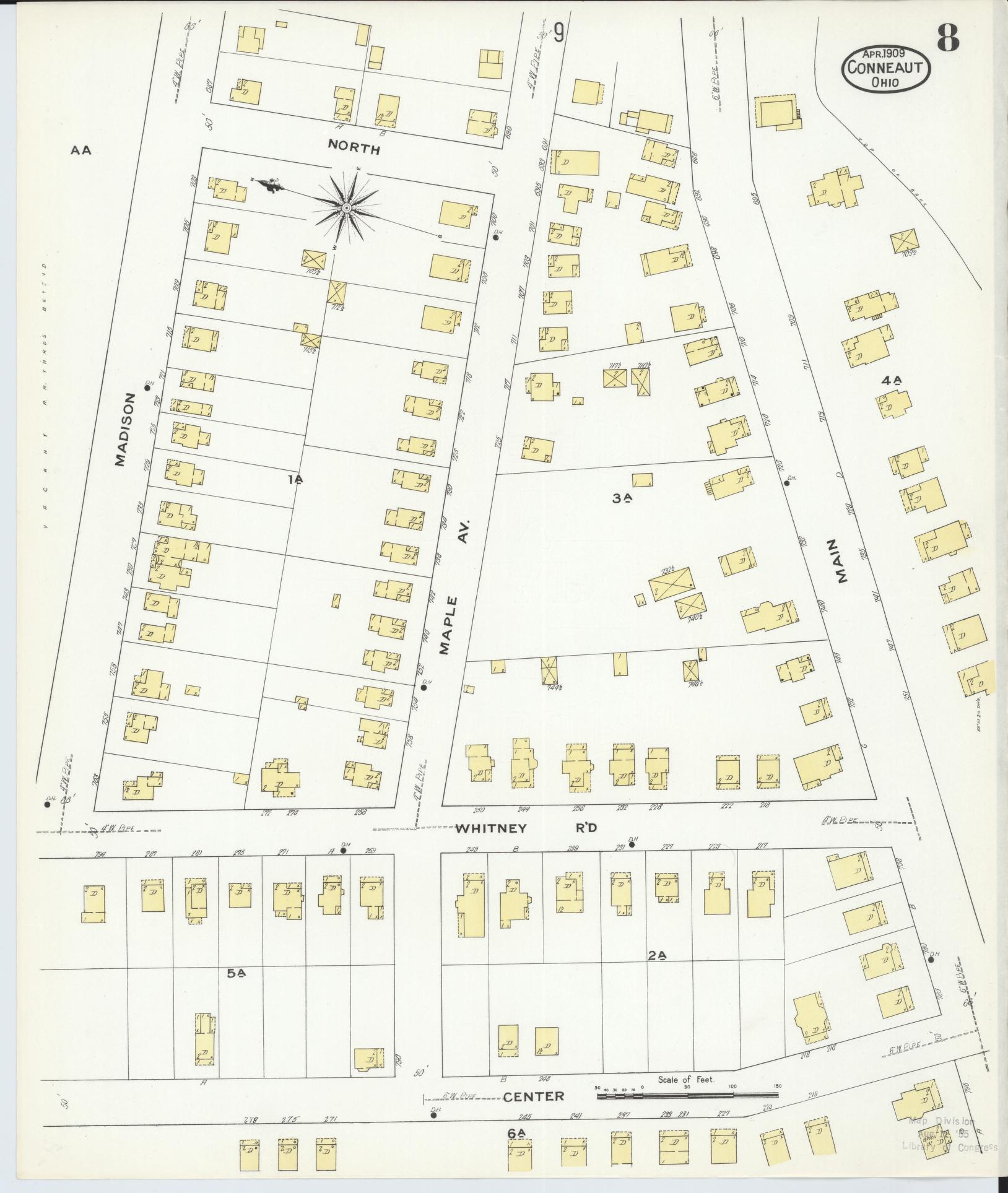 Sanborn Fire Insurance Map from Conneaut, Ashtabula County, Ohio (1909), Sheet #0008 - Historic Sanborn Fire Insurance Map Print, vintage old map wall art, antique decor, genealogy gift, Ohio Ohio map