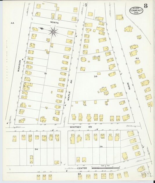Sanborn Fire Insurance Map from Conneaut, Ashtabula County, Ohio (1909), Sheet #0008 - Historic Sanborn Fire Insurance Map Print, vintage old map wall art, antique decor, genealogy gift, Ohio Ohio map