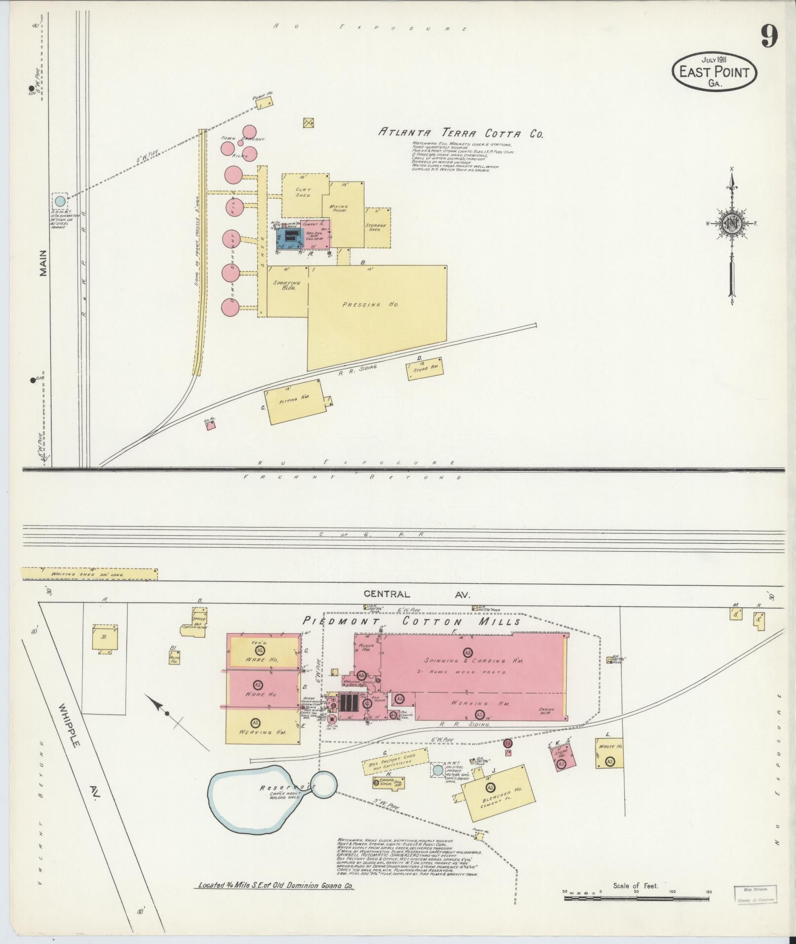 Sanborn Fire Insurance Map from East Point, Fulton County, Georgia (1911), Sheet #0009 - Historic Sanborn Fire Insurance Map Print, vintage old map wall art, antique decor, genealogy gift, Georgia Georgia map