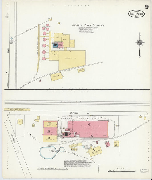 Sanborn Fire Insurance Map from East Point, Fulton County, Georgia (1911), Sheet #0009 - Historic Sanborn Fire Insurance Map Print, vintage old map wall art, antique decor, genealogy gift, Georgia Georgia map