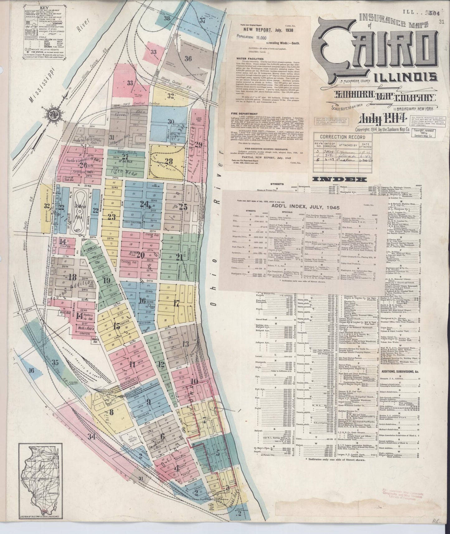 Sanborn Fire Insurance Map from Cairo, Alexander County, Illinois (1949), Sheet #0001 - Historic Sanborn Fire Insurance Map Print, vintage old map wall art, antique decor, genealogy gift, Illinois Illinois map