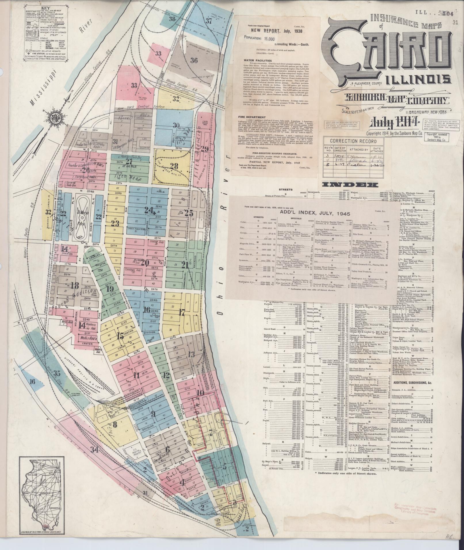Sanborn Fire Insurance Map from Cairo, Alexander County, Illinois (1949), Sheet #0001 - Historic Sanborn Fire Insurance Map Print, vintage old map wall art, antique decor, genealogy gift, Illinois Illinois map