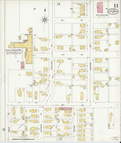 Sanborn Fire Insurance Map from Columbus, Bartholomew County, Indiana (1906), Sheet #0011 - Historic Sanborn Fire Insurance Map Print, vintage old map wall art, antique decor, genealogy gift, Indiana Indiana map