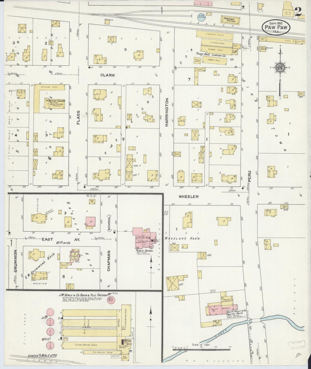 Sanborn Fire Insurance Map from Paw Paw, Lee County, Illinois (1910), Sheet #0002 - Historic Sanborn Fire Insurance Map Print, vintage old map wall art, antique decor, genealogy gift, Illinois Illinois map