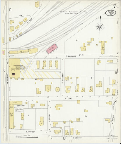 Sanborn Fire Insurance Map from Tyler, Smith County, Texas (1907), Sheet #0007 - Complete Map Set gallery image, historic Sanborn map, vintage wall art, Texas Texas