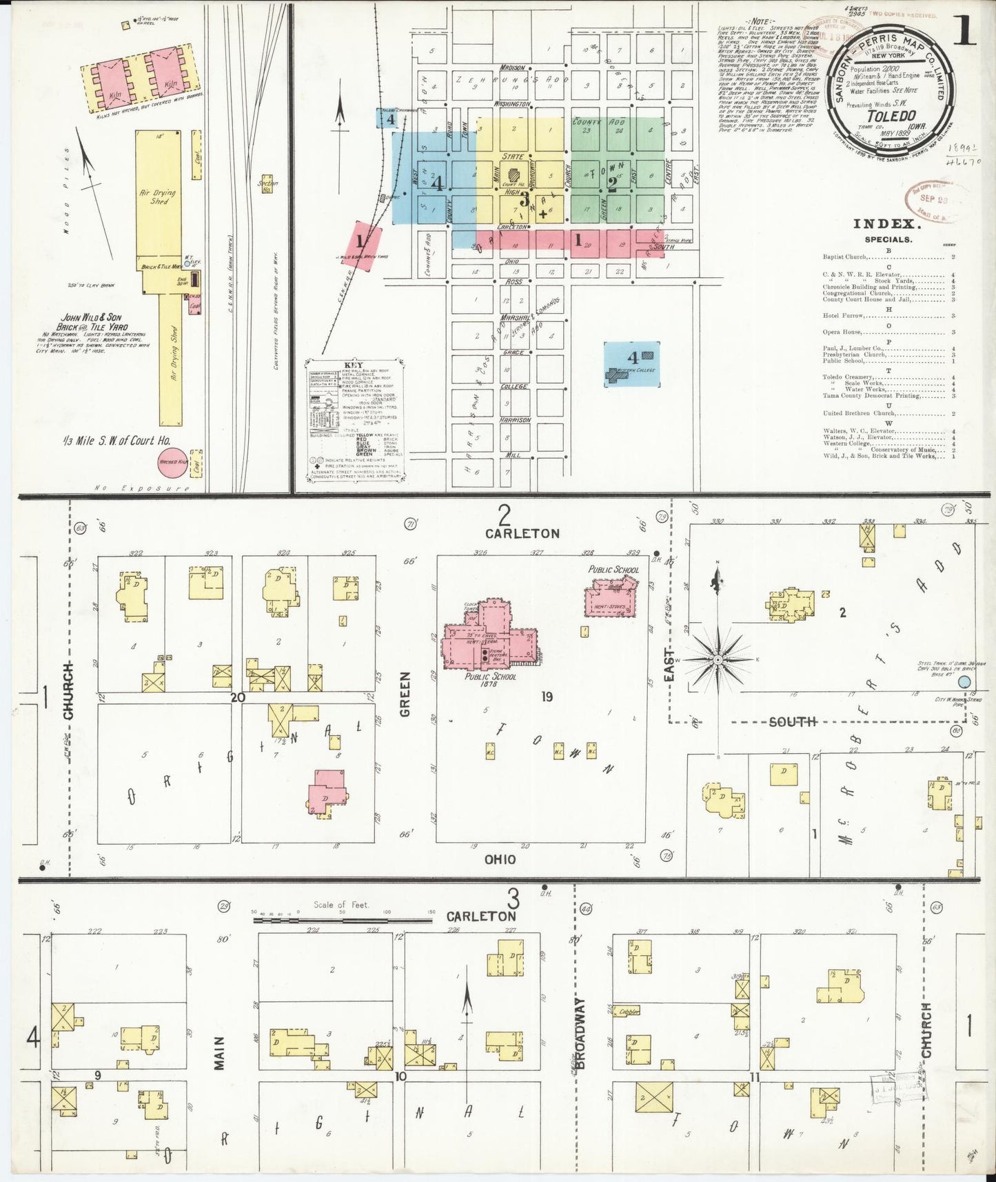 Sanborn Fire Insurance Map from Toledo, Tama County, Iowa (1899), Sheet #0001 - Historic Sanborn Fire Insurance Map Print