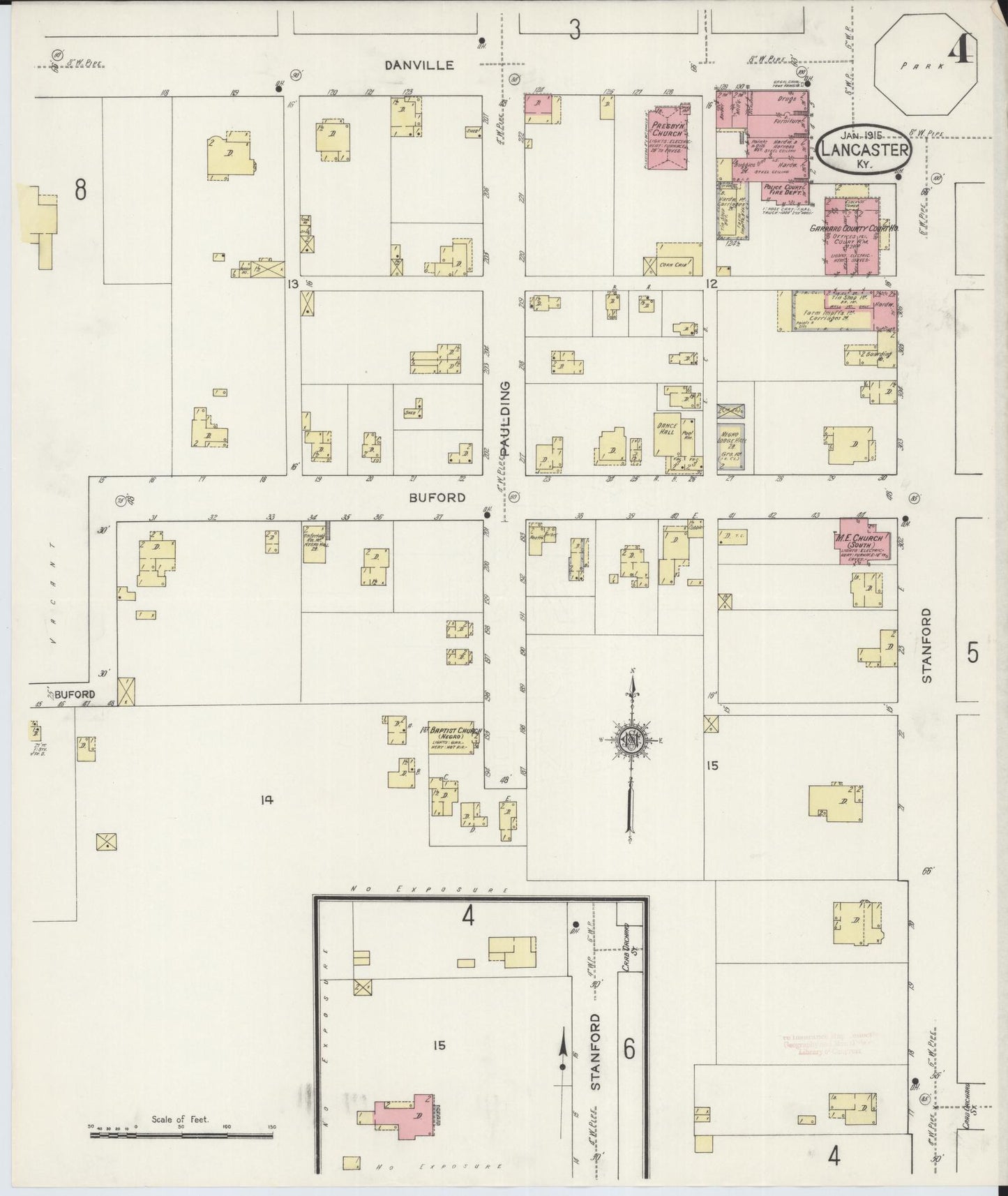 Sanborn Fire Insurance Map from Lancaster, Garrard County, Kentucky (1915), Sheet #0004 - Complete Map Set gallery image, historic Sanborn map, vintage wall art, Kentucky Kentucky