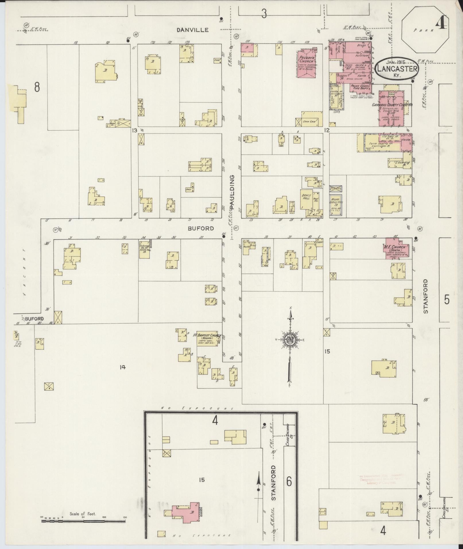 Sanborn Fire Insurance Map from Lancaster, Garrard County, Kentucky (1915), Sheet #0004 - Complete Map Set gallery image, historic Sanborn map, vintage wall art, Kentucky Kentucky