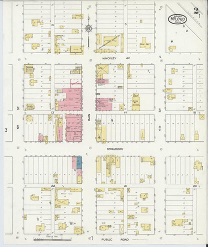 Sanborn Fire Insurance Map from McLoud, Pottawatomie County, Oklahoma (1916), Sheet #0002 - Complete Map Set gallery image, historic Sanborn map, vintage wall art, Oklahoma Oklahoma