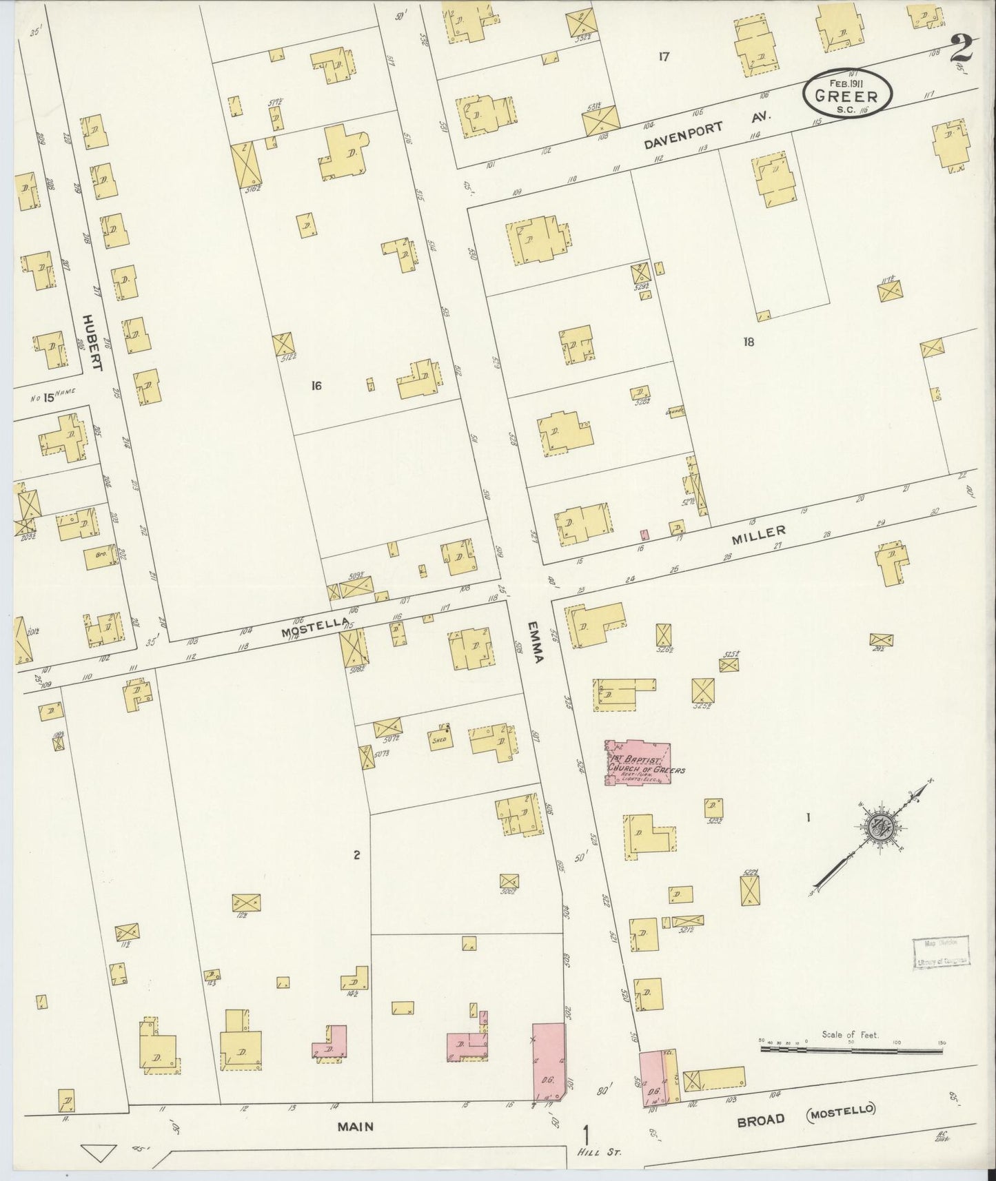 Sanborn Fire Insurance Map from Greer, Greenville and Spartanburg Counties, South Carolina (1911), Sheet #0002 - Complete Map Set gallery image, historic Sanborn map, vintage wall art, South Carolina South Carolina