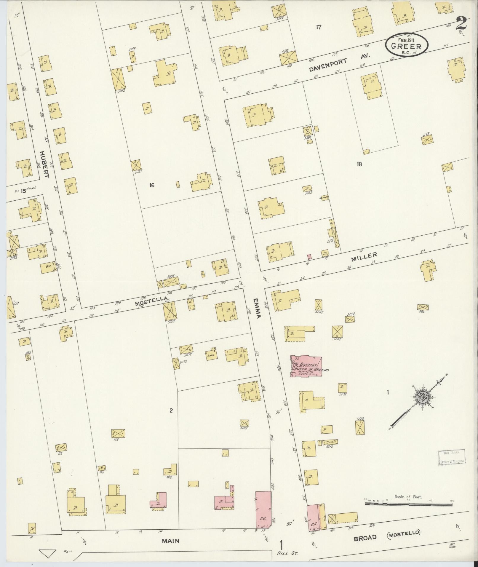 Sanborn Fire Insurance Map from Greer, Greenville and Spartanburg Counties, South Carolina (1911), Sheet #0002 - Complete Map Set gallery image, historic Sanborn map, vintage wall art, South Carolina South Carolina