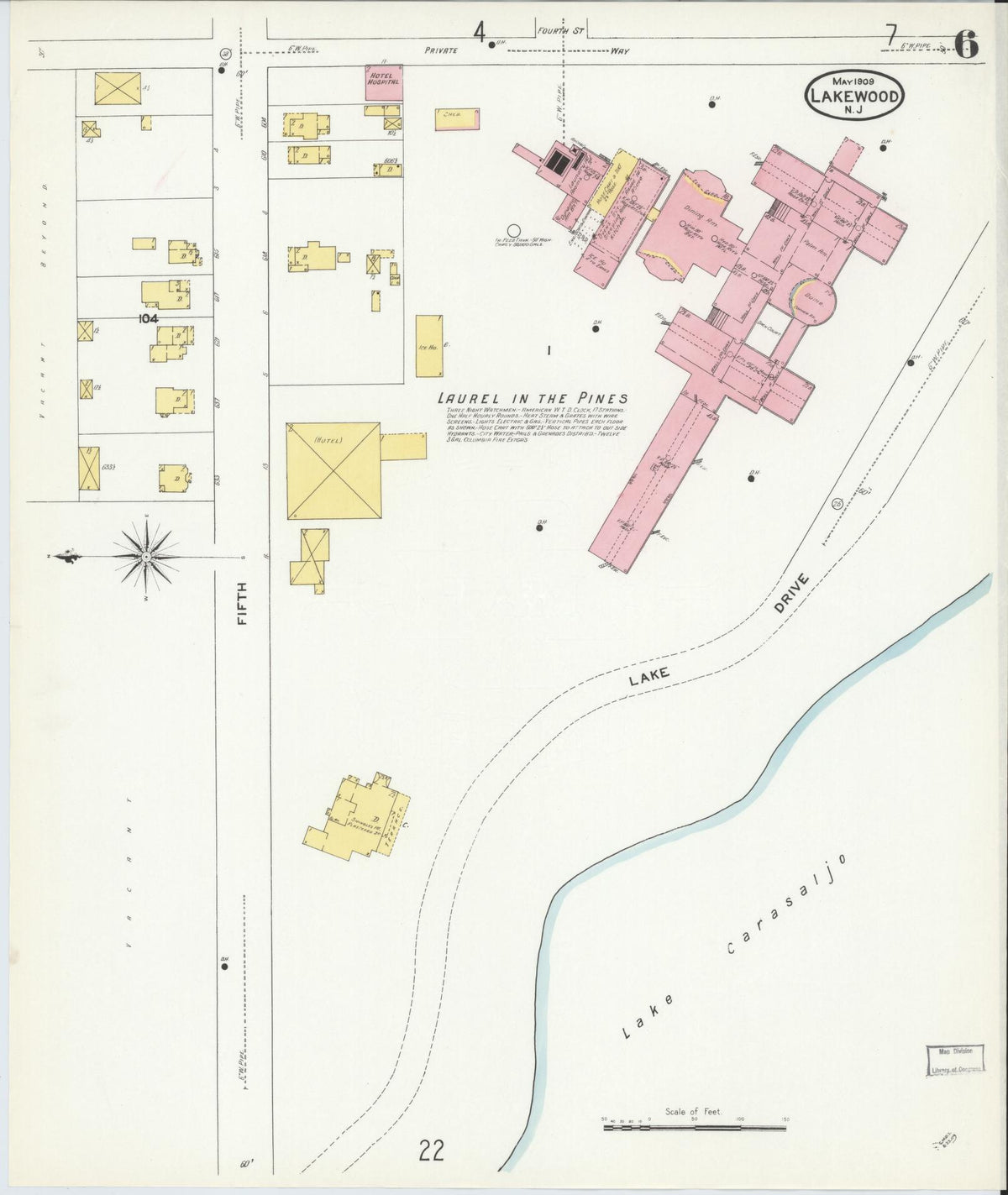 Sanborn Fire Insurance Map from Lakewood, Ocean County, New Jersey (1909), Sheet #0006 - Complete Map Set gallery image, historic Sanborn map, vintage wall art, New Jersey New Jersey