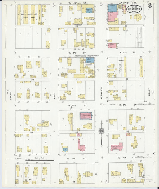 Sanborn Fire Insurance Map from Hastings, Dakota County, Minnesota (1910), Sheet #0008 - Historic Sanborn Fire Insurance Map Print, vintage old map wall art, antique decor, genealogy gift, Minnesota Minnesota map