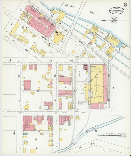 Sanborn Fire Insurance Map from Beaver Falls, Beaver County, Pennsylvania (1901), Sheet #0003 - Historic Sanborn Fire Insurance Map Print, vintage old map wall art, antique decor, genealogy gift, Pennsylvania Pennsylvania map