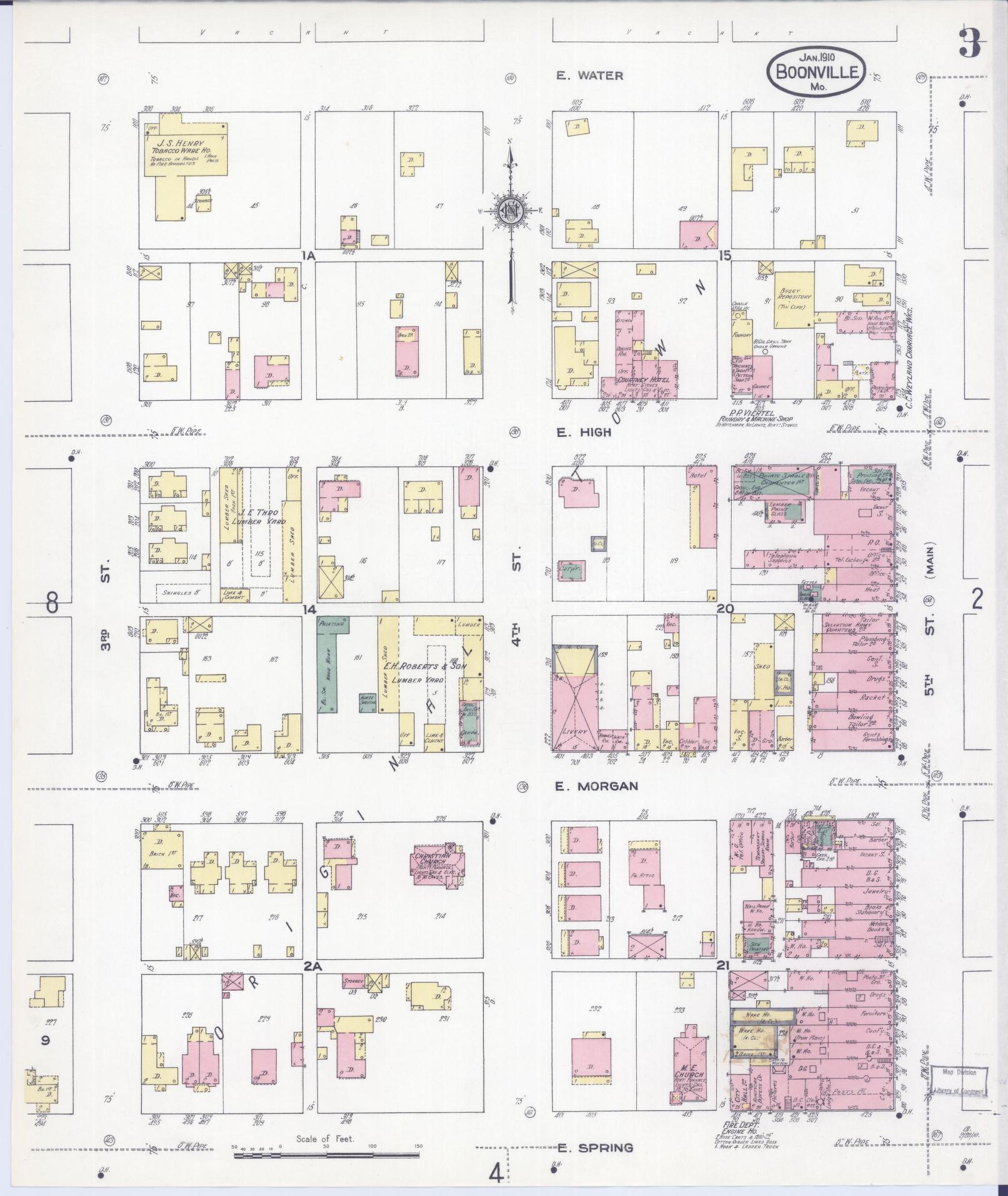 Sanborn Fire Insurance Map from Boonville, Cooper County, Missouri (1910), Sheet #0003 - Historic Sanborn Fire Insurance Map Print, vintage old map wall art, antique decor, genealogy gift, Missouri Missouri map