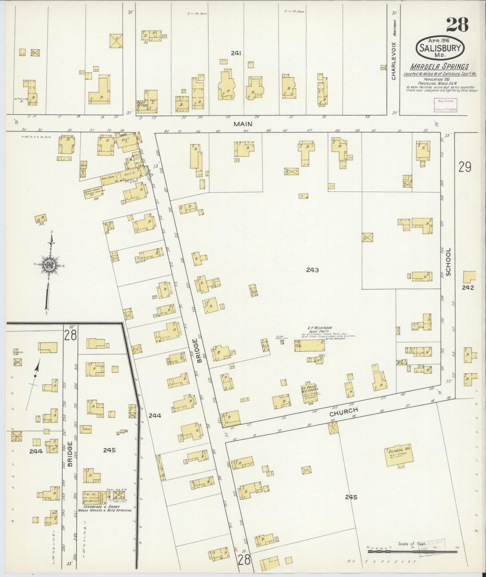 Sanborn Fire Insurance Map from Salisbury, Wicomico County, Maryland (1916), Sheet #0028 - Historic Sanborn Fire Insurance Map Print, vintage old map wall art