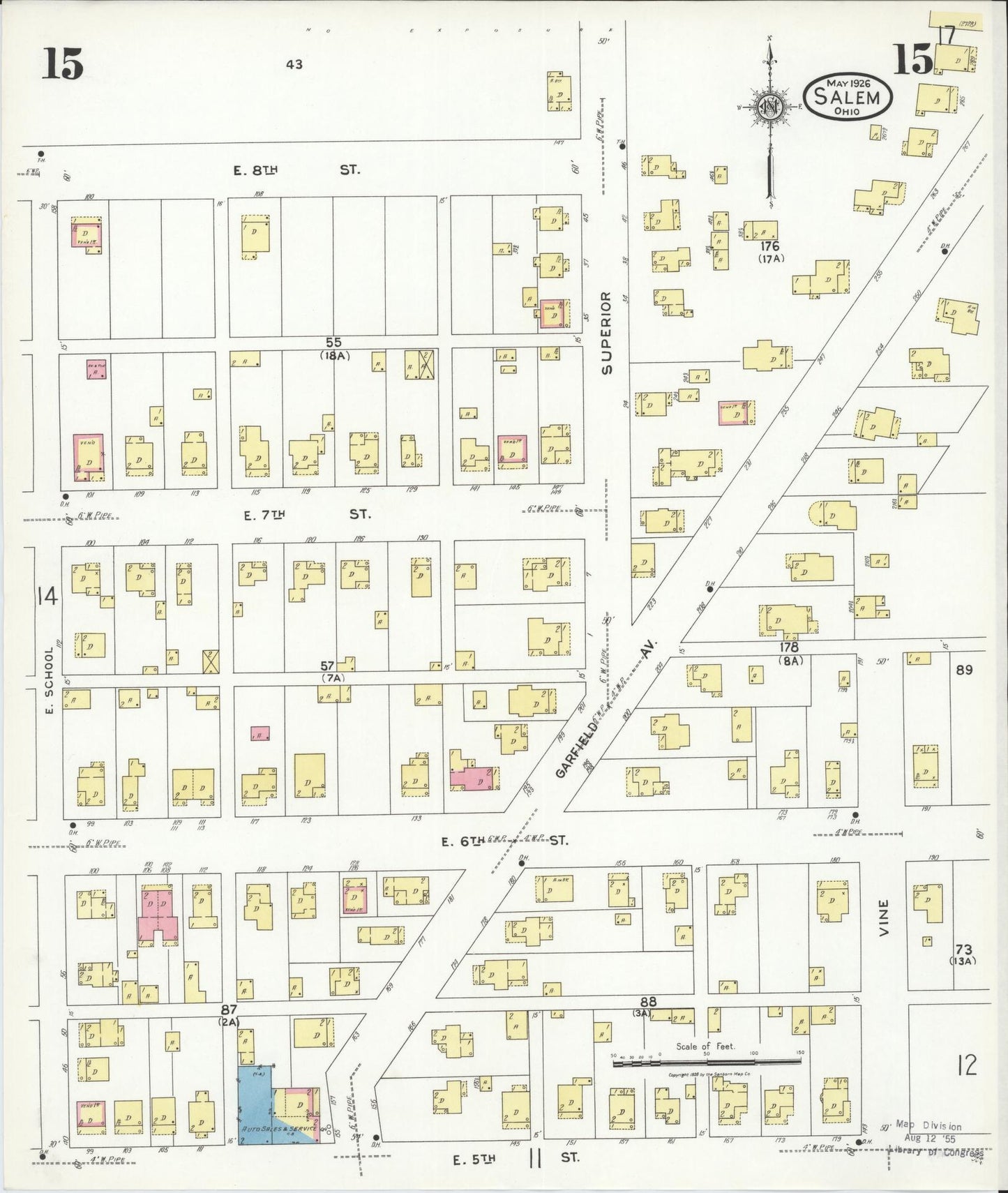 Sanborn Fire Insurance Map from Salem, Columbiana County, Ohio (1926), Sheet #0015 - Complete Map Set gallery image, historic Sanborn map, vintage wall art, Ohio Ohio