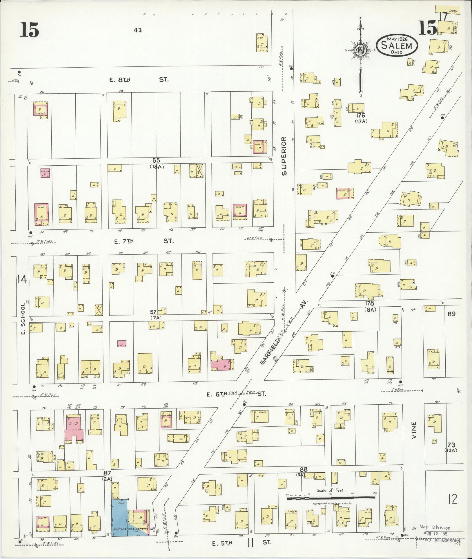 Sanborn Fire Insurance Map from Salem, Columbiana County, Ohio (1926), Sheet #0015 - Complete Map Set gallery image, historic Sanborn map, vintage wall art, Ohio Ohio