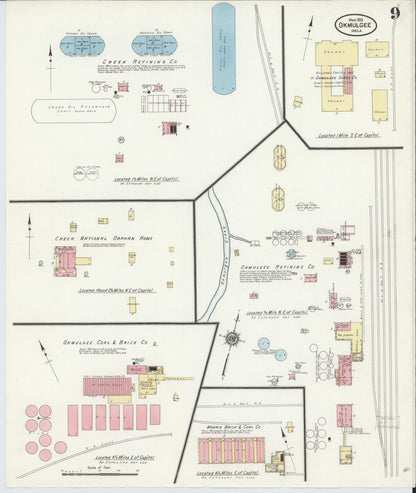 Sanborn Fire Insurance Map from Okmulgee, Okmulgee County, Oklahoma (1911), Sheet #0009 - Complete Map Set gallery image, historic Sanborn map, vintage wall art, Oklahoma Oklahoma